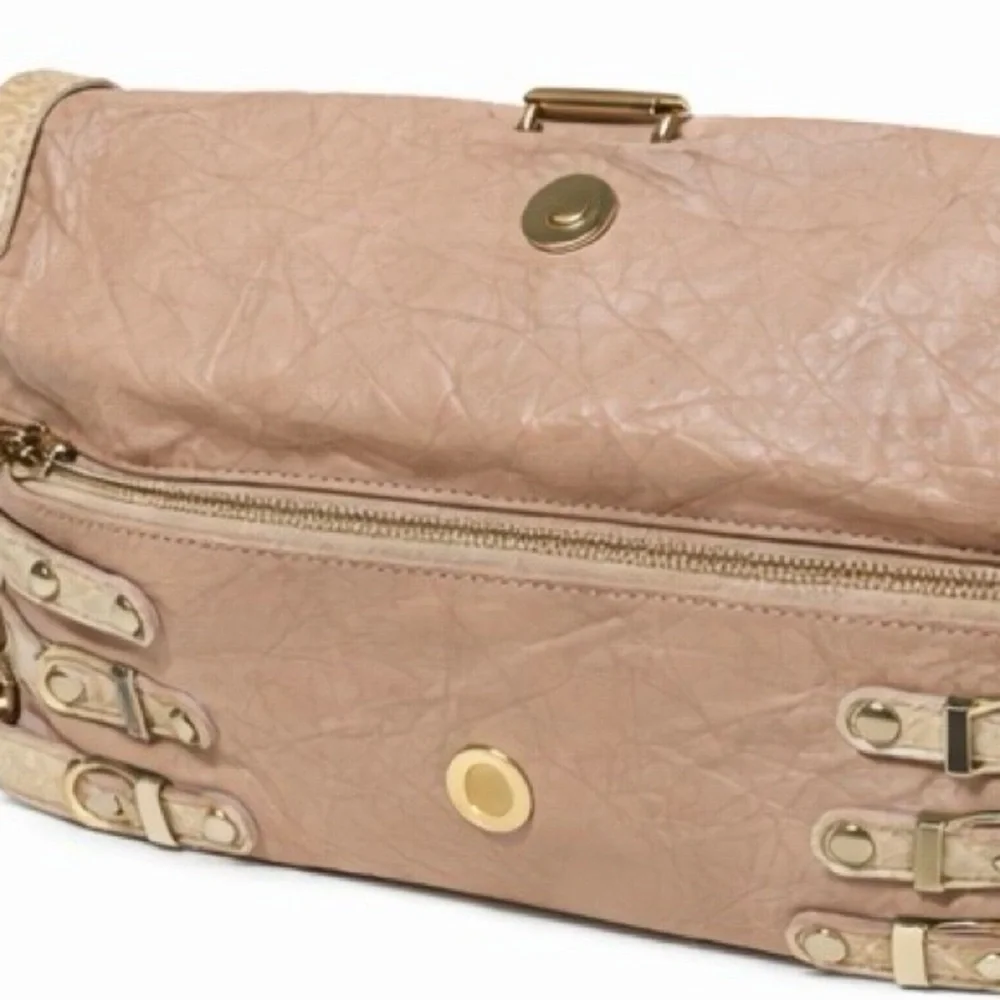 Jimmy Choo Tan Embossed Leather Shoulder Bag Gold Chain clutch - Picture 11 of 15